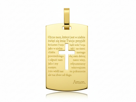 Medalion złoty blaszka z modlitwą Ojcze Nasz
