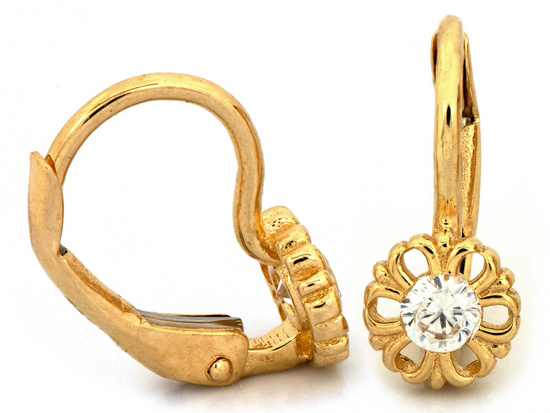 Kolczyki złote angielskie delikatne z kwiatuszkiem