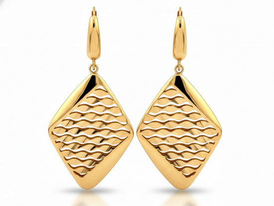 Kolczyki złote duże wiszące dmuchane romby