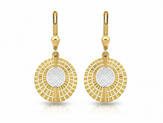 Kolczyki złote wiszące okrągłe dwukolorowe