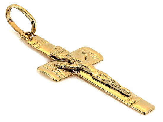 Złoty krzyżyk wisiorek zawieszka z wizerunkiem Jezusa