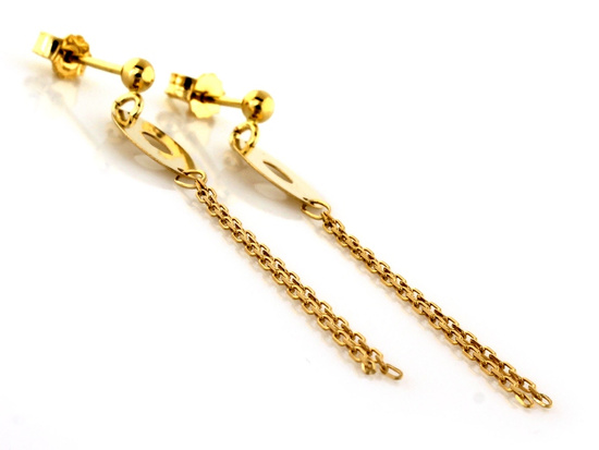 Kolczyki złote długie wiszące na sztyfcie