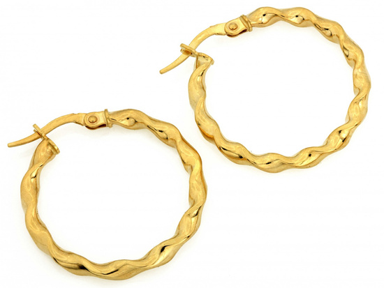 Kolczyki złote skręcone koła 25mm