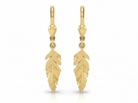 Wiszące kolczyki złote pióra piórka