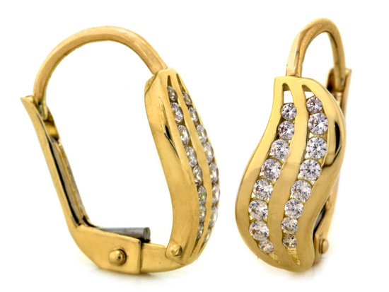 Kolczyki złote angielskie z cyrkoniami