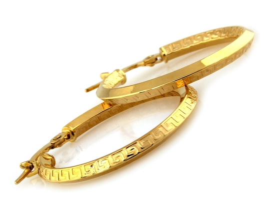 Złote kolczyki koła z motywem drogi greckiej 26mm