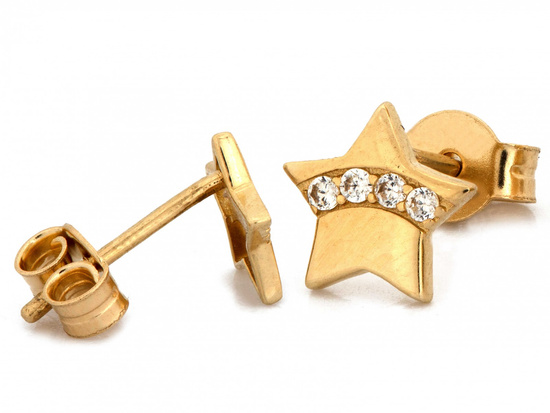 Kolczyki złote małe gwiazdki na sztyfcie przy uchu
