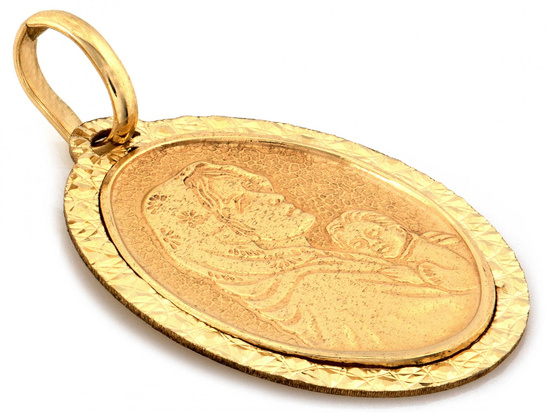 Medalik złoty owalny Matka Boska z Dzieciątkiem Cygańska