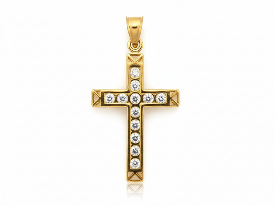Krzyżyk złoty z cyrkoniami wisiorek