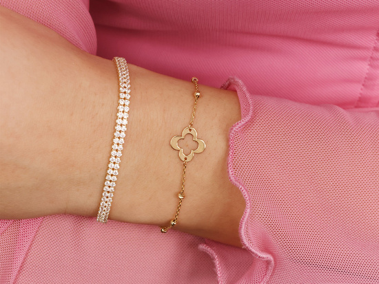 Bransoletka złota dwa rzędy cyrkonii