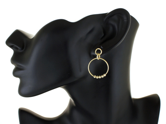 Kolczyki złote wiszące kółka z kuleczkami na sztyfcie