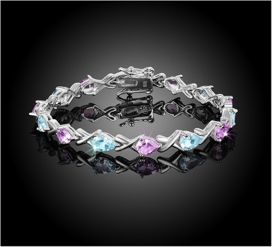 Bransoletka srebrna 925 z 7 naturalnymi ametystami i 7 topazami