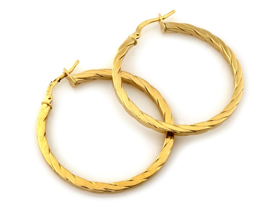 Złote kolczyki duże skręcone koła 35mm