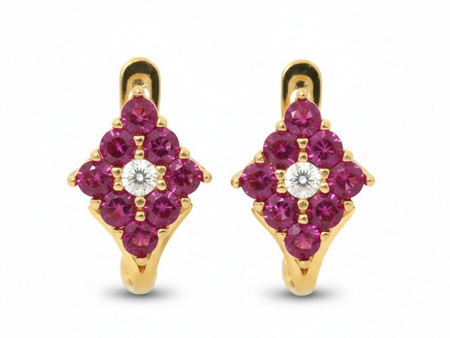 Dziewczęce złote kolczyki z czerwonymi cyrkoniami