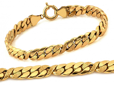 Złota bransoletka przeplatana szeroka zdobione elementy