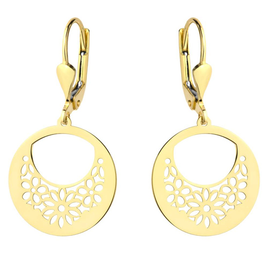 Złote kolczyki 585 kwiaty w kole - wiszące