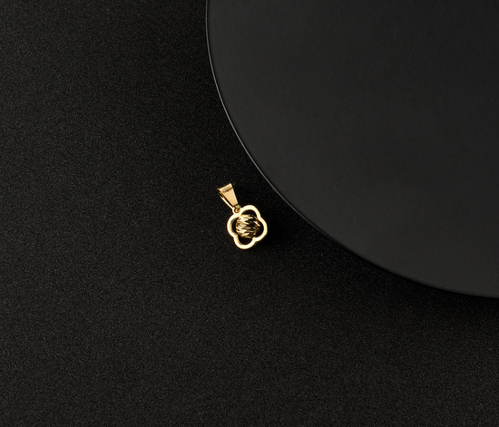 Złota zawieszka 585 - koniczynka z diamentowaną kulką