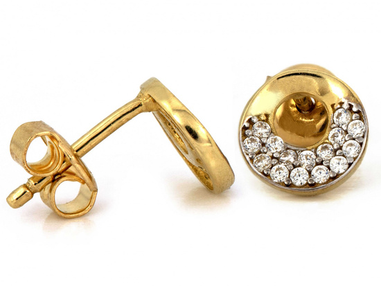Złote kolczyki na sztyft z cyrkoniami