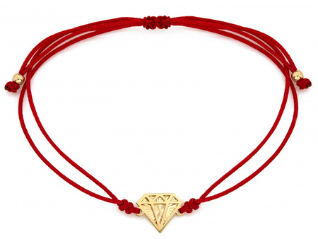 Bransoletka złota diament graficzny na czerwonym sznurku