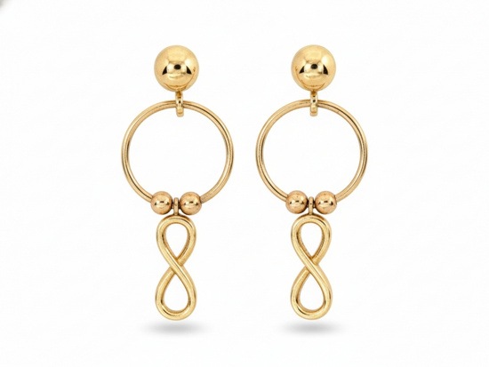 Kolczyki złote wiszące na sztyfcie z nieskończonością