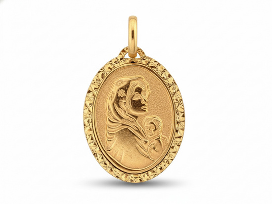 Medalik złoty owalny Matka Boska z Dzieciątkiem Cygańska