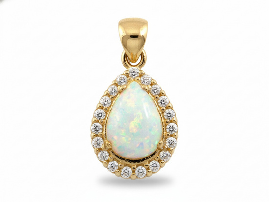 Zawieszka złota kropla z opalem i cyrkoniami