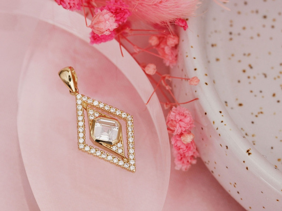 Zawieszka złoty romb z cyrkoniami