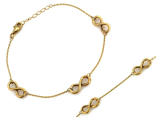 Bransoletka złota łańcuszkowa z trzema nieskończonościami