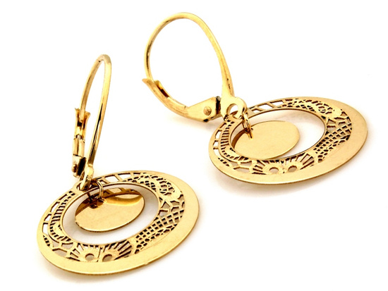 Złote kolczyki wiszące okrągłe ażurowe