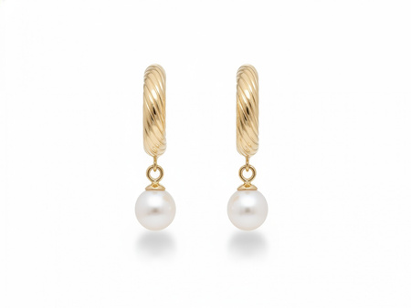 Kolczyki złote kółka na sztyfcie z perłą