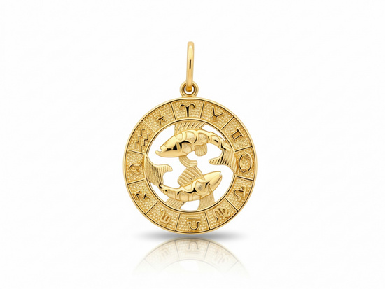 Ryby zodiak złota zawieszka okrągły wisiorek