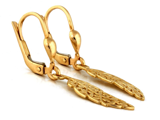 Kolczyki złote wiszące ażurowy liść