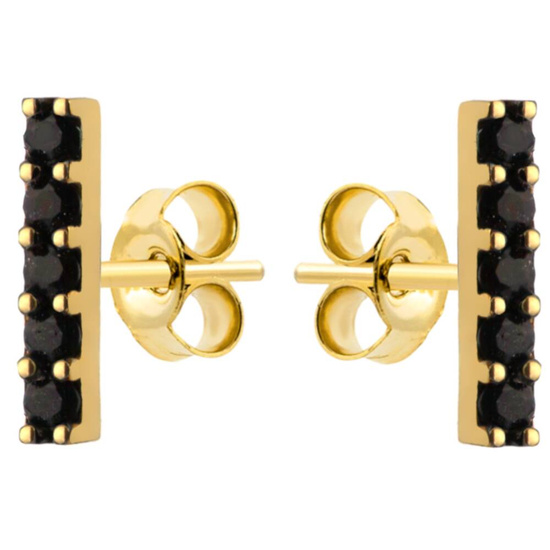 Złote kolczyki 585 z czarnymi cyrkoniami - prostokąty