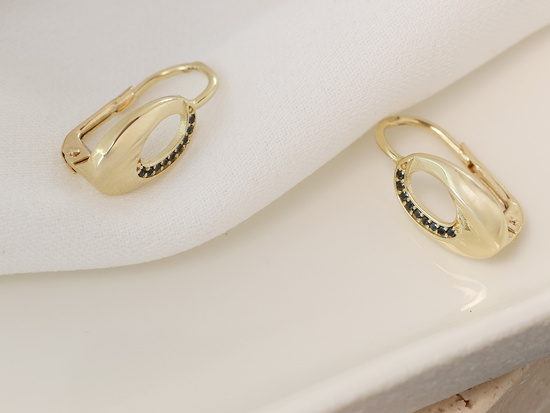 Kolczyki złote owalne z cyrkoniami angielskie zapięcie