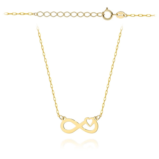 Złoty naszyjnik 585 - nieskończoność z serduszkiem 
