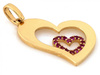 Zawieszka złota z dwóch serc z czerwonymi cyrkoniami