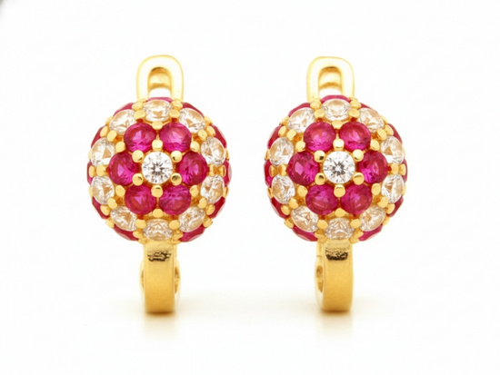 Złote kolczyki z czerwonymi cyrkoniami