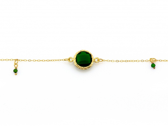 Bransoletka złota z zielonymi kamieniami z zawieszkami
