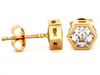 Kolczyki złote sześciokątne na sztyfcie z cyrkonią