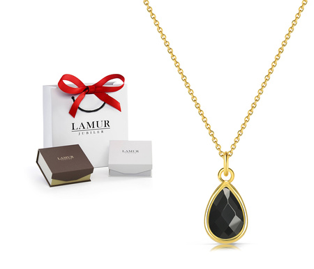 Złoty naszyjnik 585 - łezka z onyksem