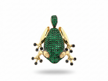 Złota zawieszka duża żaba z zielonymi cyrkoniami