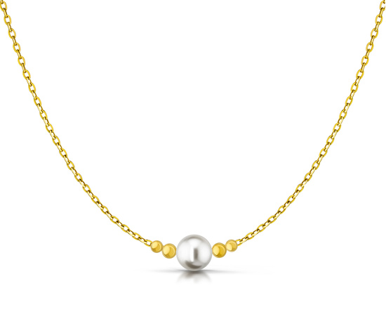 Złoty naszyjnik 585 z perłą i kuleczkami