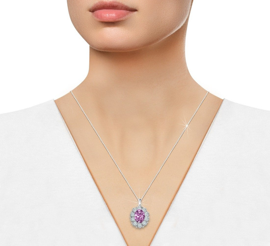 Naszyjnik srebrny 925 z naturalnym ametystem i 10 topazami - kwiat