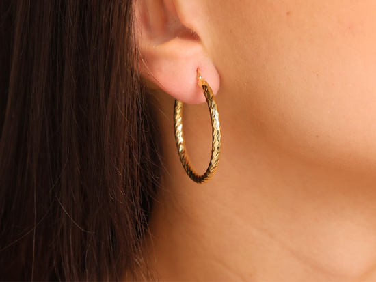 Diamentowane kolczyki koła ze złota 38mm