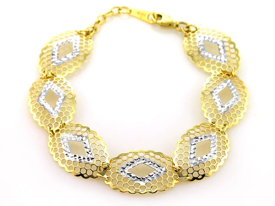 Złota bransoletka szeroka z ażurowych elementów