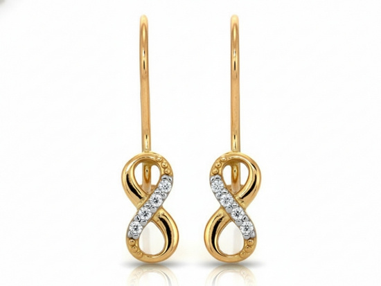 Złote kolczyki na biglu z małą nieskończonością