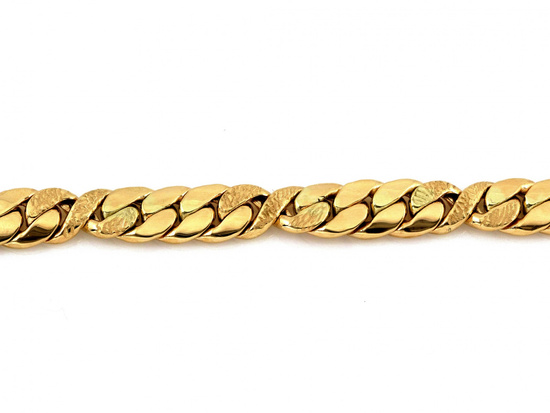 Złota bransoletka przeplatana szeroka zdobione elementy