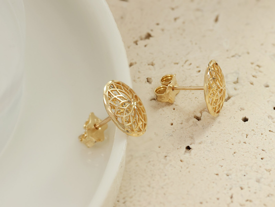 Kolczyki złote ażurowe kółko na sztyfcie