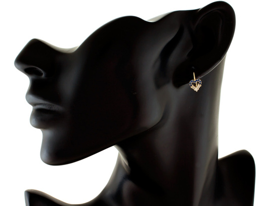 Kolczyki złote z sercami z niebieskimi cyrkoniami