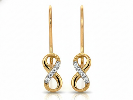 Złote kolczyki na biglu z małą nieskończonością